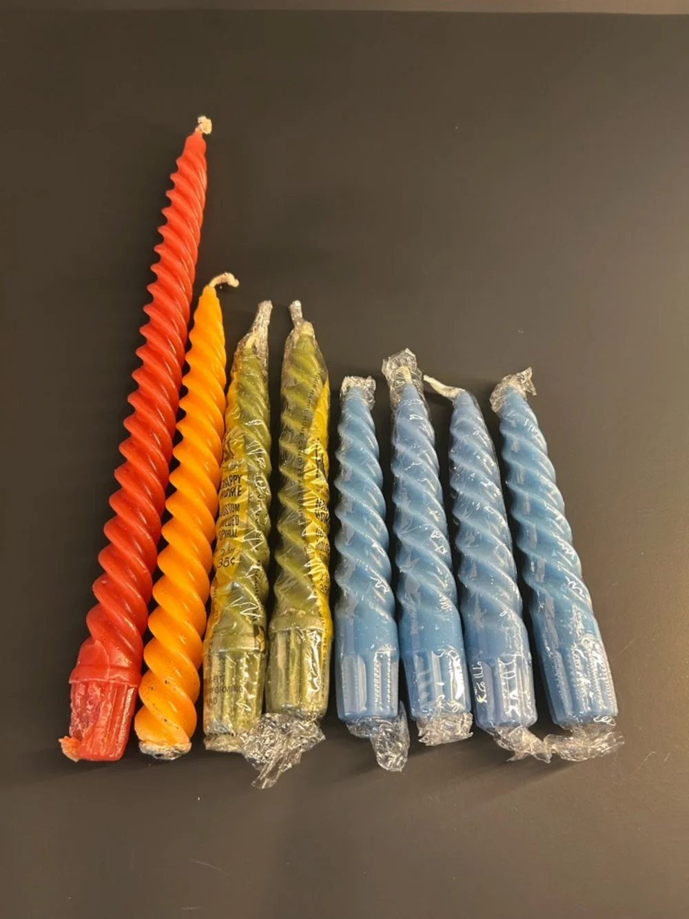Vintage swirl Candles - Multicolor (Red, Orange, Green, Blue) Lot of 8